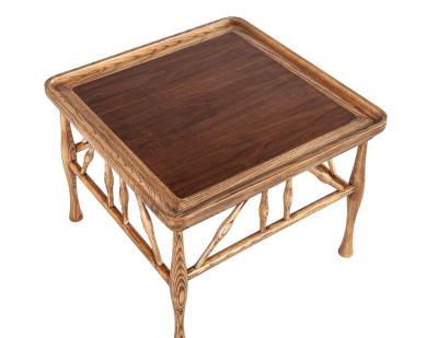 Frank Lloyd Wright Pair of Solid Wood Walnut and Oak End Table in Frank Lloyd Wright Style