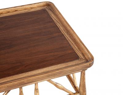 Frank Lloyd Wright Pair of Solid Wood Walnut and Oak End Table in Frank Lloyd Wright Style