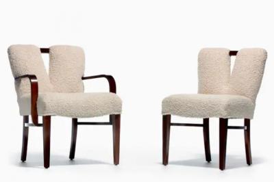 Frank Paul Besedick Set of 10 Paul Frankl Corset Back Dining Chairs in Ivory White Boucl c 1950s