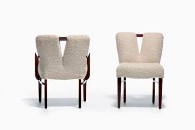 Frank Paul Besedick Set of 10 Paul Frankl Corset Back Dining Chairs in Ivory White Boucl c 1950s