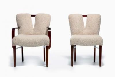 Frank Paul Besedick Set of 10 Paul Frankl Corset Back Dining Chairs in Ivory White Boucl c 1950s