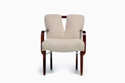 Frank Paul Besedick Set of 10 Paul Frankl Corset Back Dining Chairs in Ivory White Boucl c 1950s