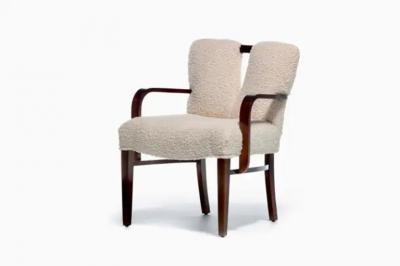 Frank Paul Besedick Set of 10 Paul Frankl Corset Back Dining Chairs in Ivory White Boucl c 1950s