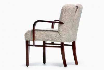 Frank Paul Besedick Set of 10 Paul Frankl Corset Back Dining Chairs in Ivory White Boucl c 1950s