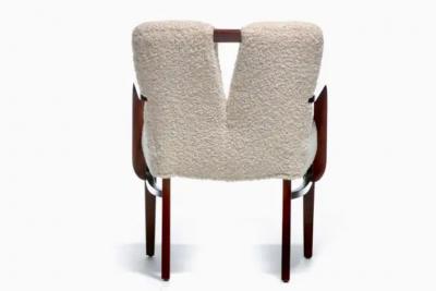 Frank Paul Besedick Set of 10 Paul Frankl Corset Back Dining Chairs in Ivory White Boucl c 1950s