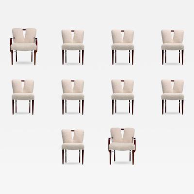 Frank Paul Besedick Set of 10 Paul Frankl Corset Back Dining Chairs in Ivory White Boucl c 1950s