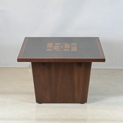 Frank Rohloff Pair of Black Resin and Walnut Inlay End Tables by Frank Rohloff