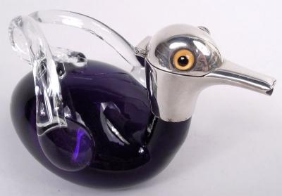 Frank Shepherd English Victorian Sterling Silver Glass Novelty Duck Decanter 1895
