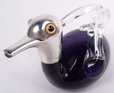 Frank Shepherd English Victorian Sterling Silver Glass Novelty Duck Decanter 1895