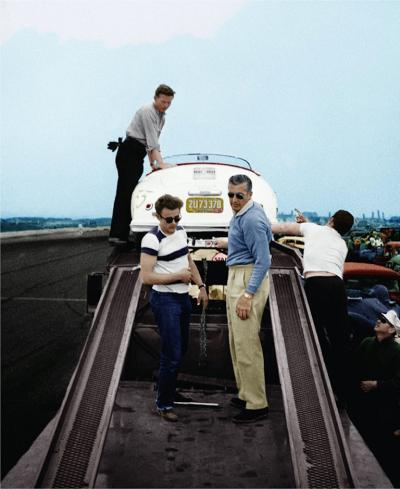 Frank Worth James Dean Standing with Porsche at Car Rally