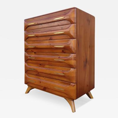 Franklin Shockey Franklin Shockey Sculptured Pine 6 Drawer Tall Dresser Mid Century Modern 1970s