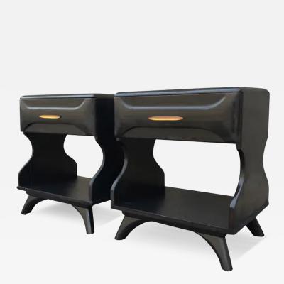 Franklin Shockey Pair Franklin Shockey Sculptured Pine Black Laquered Nightstands or End Tables