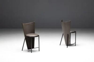 Frans van Praet Sevilla Chairs by Frans Van Praet in Grey Leather Belgium 1990s