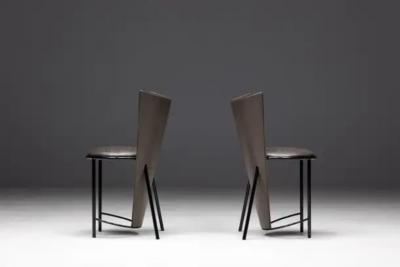 Frans van Praet Sevilla Chairs by Frans Van Praet in Grey Leather Belgium 1990s