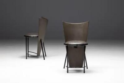 Frans van Praet Sevilla Chairs by Frans Van Praet in Grey Leather Belgium 1990s