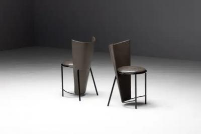 Frans van Praet Sevilla Chairs by Frans Van Praet in Grey Leather Belgium 1990s