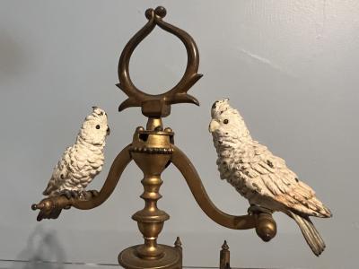Franz Bergmann AUSTRIAN COLD PAINTED BRONZE COCKATOOS ON SWINGING PERCH CRUET SET