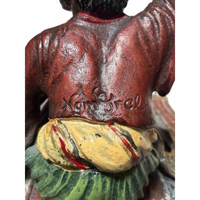 Franz Bergmann Antique Vienna Bronze Sculpture a Man on Persian Rug by Franz Bergmann