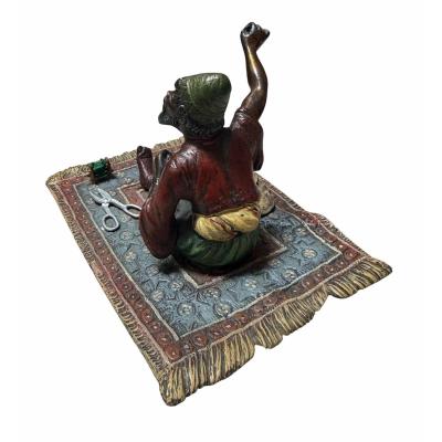 Franz Bergmann Antique Vienna Bronze Sculpture a Man on Persian Rug by Franz Bergmann