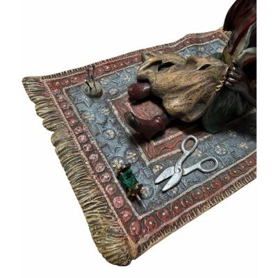 Franz Bergmann Antique Vienna Bronze Sculpture a Man on Persian Rug by Franz Bergmann