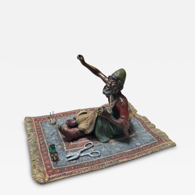 Franz Bergmann Antique Vienna Bronze Sculpture a Man on Persian Rug by Franz Bergmann