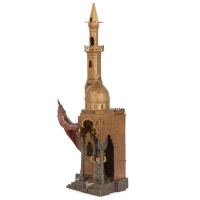 Franz Bergmann Large Franz Bergman Orientalist Cold Painted Bronze Mosque Lamp