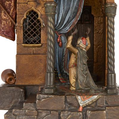 Franz Bergmann Large Franz Bergman Orientalist Cold Painted Bronze Mosque Lamp