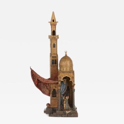 Franz Bergmann Large Franz Bergman Orientalist Cold Painted Bronze Mosque Lamp