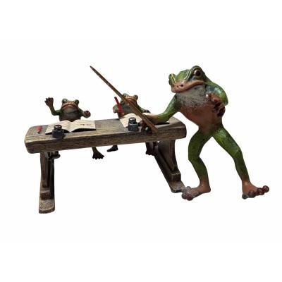Franz Bergmann Vienna Cold Painted Bronze Frogs Teaching Sculpture by Franz Bergmann