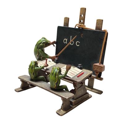 Franz Bergmann Vienna Cold Painted Bronze Frogs Teaching Sculpture by Franz Bergmann