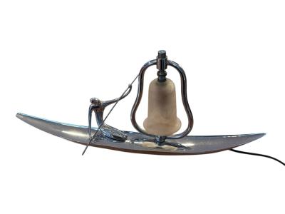 Franz Hagenauer ART DECO STYLIZED NUDE WITH PADDLE ON CANOE LAMP IN THE MANNER OF HAGENAUER