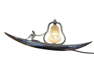 Franz Hagenauer ART DECO STYLIZED NUDE WITH PADDLE ON CANOE LAMP IN THE MANNER OF HAGENAUER
