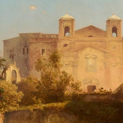 Franz Richard Unterberger Large antique oil painting of an Italian street scene by Franz R Unterberger