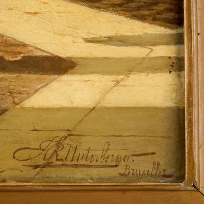 Franz Richard Unterberger Large antique oil painting of an Italian street scene by Franz R Unterberger