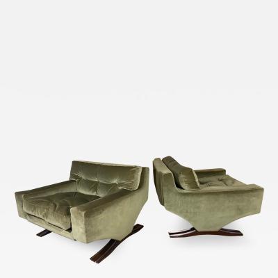 Franz Sartori Italian Mid Century Olive Green Velvet Armchairs by Franz Sartori for Flexform