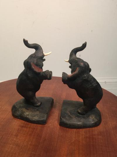 Franz Walter Bergmann PLAYFUL POLYCHROMED AUSTRIAN BRONZE ELEPHANT BOOKENDS