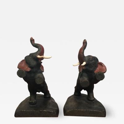 Franz Walter Bergmann PLAYFUL POLYCHROMED AUSTRIAN BRONZE ELEPHANT BOOKENDS