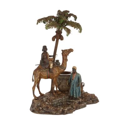 Franz Xaver Bergmann Antique Viennese cold painted bronze sculpture with a camel by Bergman