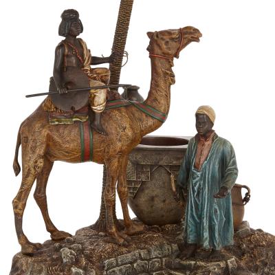Franz Xaver Bergmann Antique Viennese cold painted bronze sculpture with a camel by Bergman