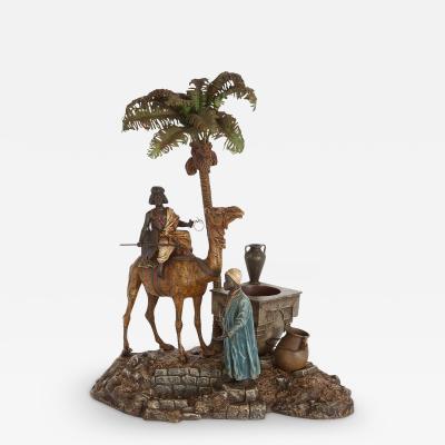 Franz Xaver Bergmann Antique Viennese cold painted bronze sculpture with a camel by Bergman