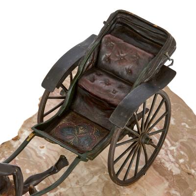 Franz Xaver Bergmann Antique cold painted bronze of a pulled rickshaw by Bergman