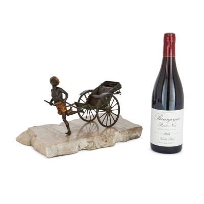 Franz Xaver Bergmann Antique cold painted bronze of a pulled rickshaw by Bergman