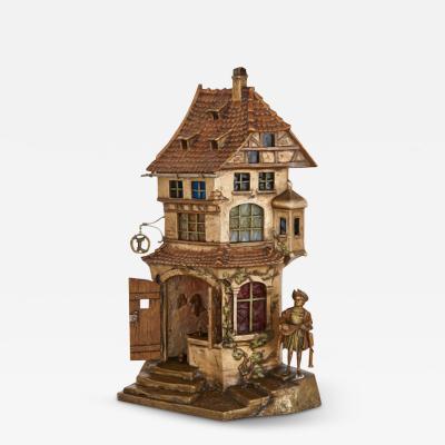 Franz Xaver Bergmann Bronze lamp in the form of a townhouse by Bergman