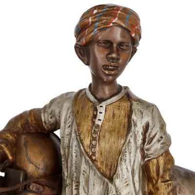 Franz Xaver Bergmann Orientalist cold painted bronze sculpture of a boy and a donkey by Bergman