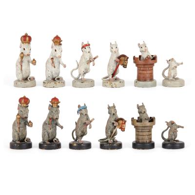 Franz Xaver Bergmann Unusual antique Austrian bronze chess set by Franz Bergman