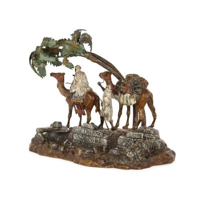 Franz Xaver Bergmann Viennese cold painted Orientalist bronze group by Franz Bergman