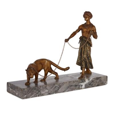Franz Xaver Bergmann Viennese cold painted bronze and marble figurative sculpture by Bergman