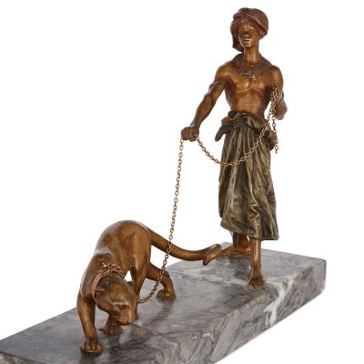 Franz Xaver Bergmann Viennese cold painted bronze and marble figurative sculpture by Bergman