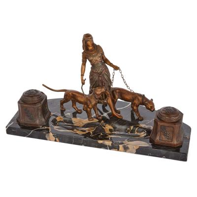 Franz Xaver Bergmann Viennese cold painted bronze and marble inkstand by Franz Xaver Bergman