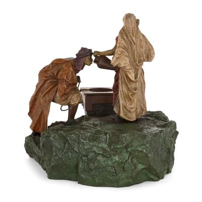 Franz Xaver Bergmann Viennese cold painted bronze by Bergman depicting Rebecca at the well